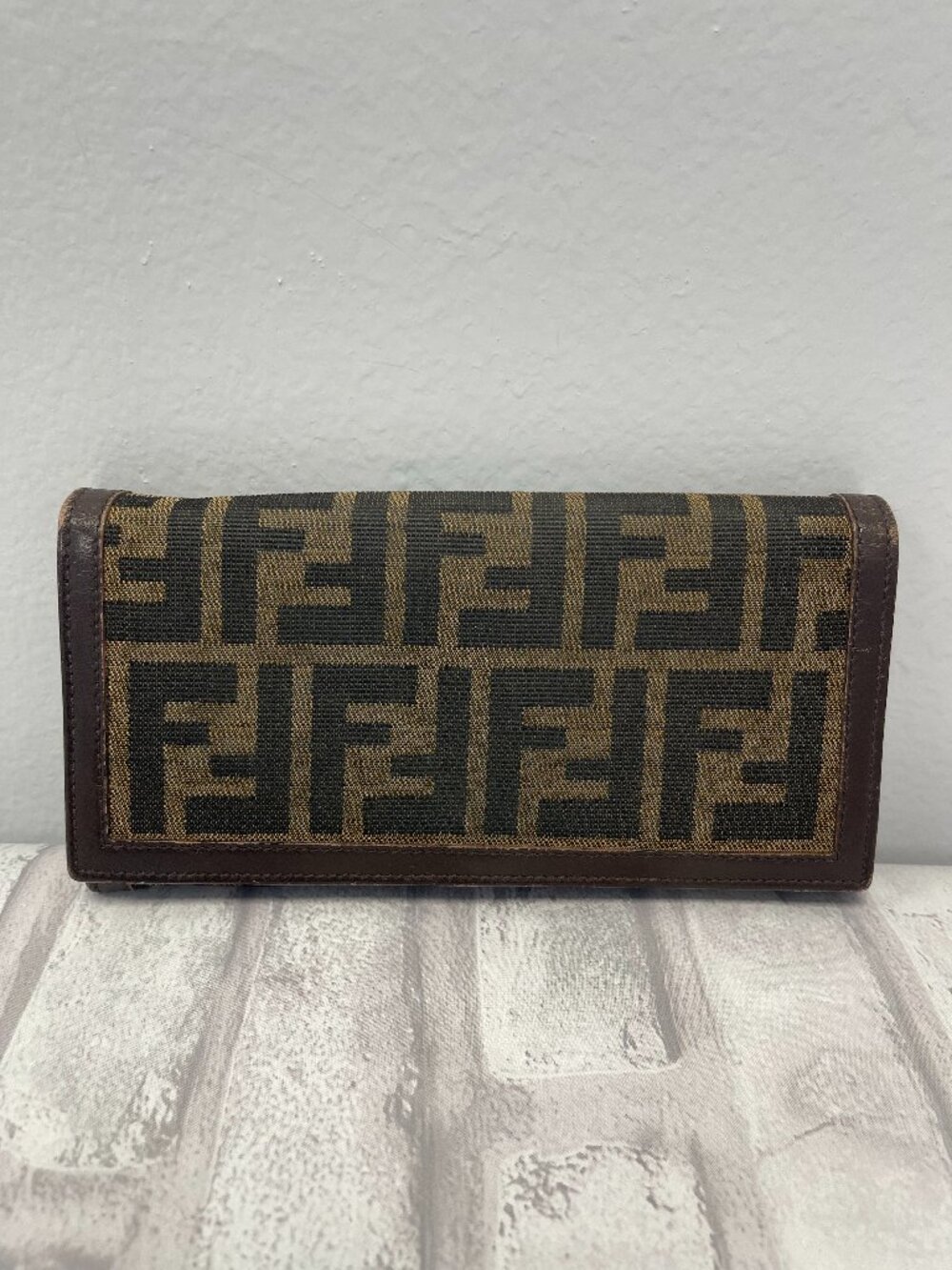 Fendi Zucca FF Canvas Long Wallet w/ Leather Trim - Preowned